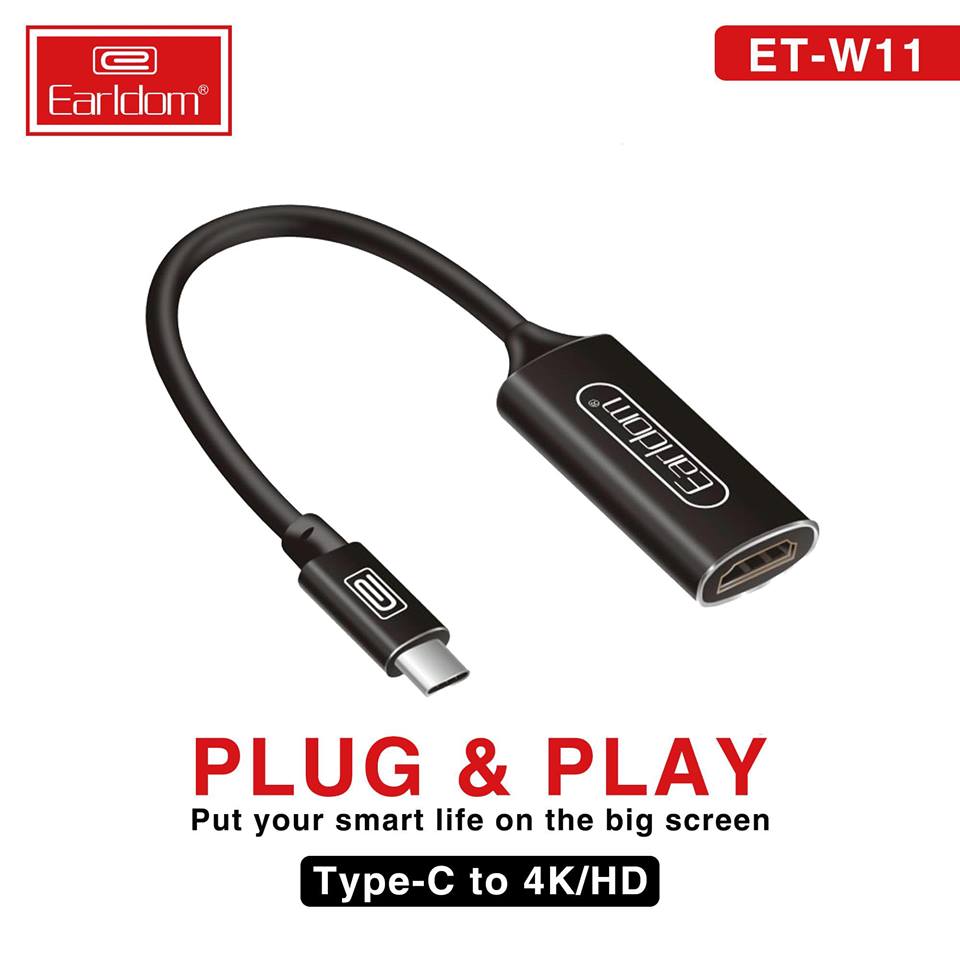 Cáp chuyển đổi USB Type-C to HDMI Earldom ET-W11 (Màu Ngẫu Nhiên) - Hàng Chính Hãng