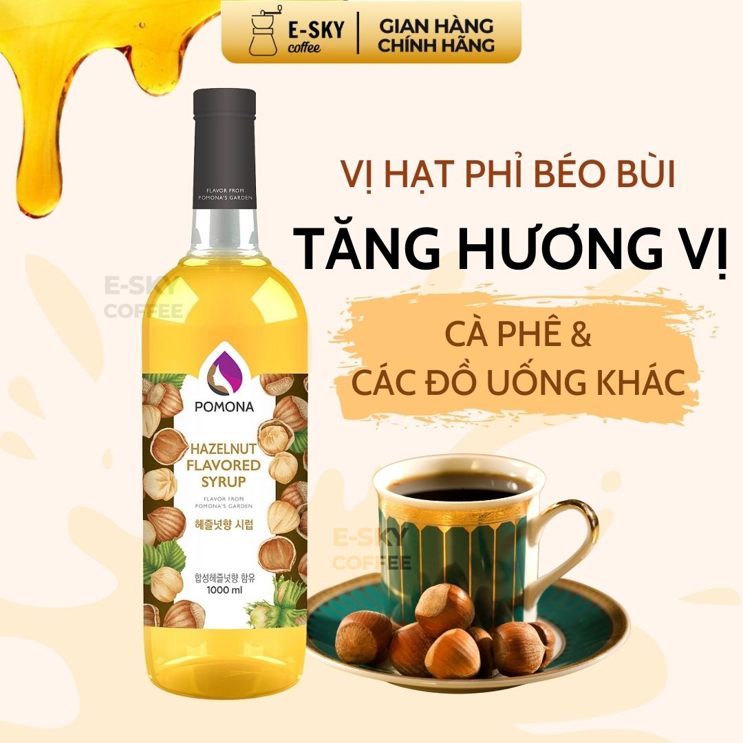 Siro Hạt Phỉ Pomona Hazelnut Syrup Nguyên Liệu Pha Chế Hàn Quốc Chai Thủy Tinh 1 Lít