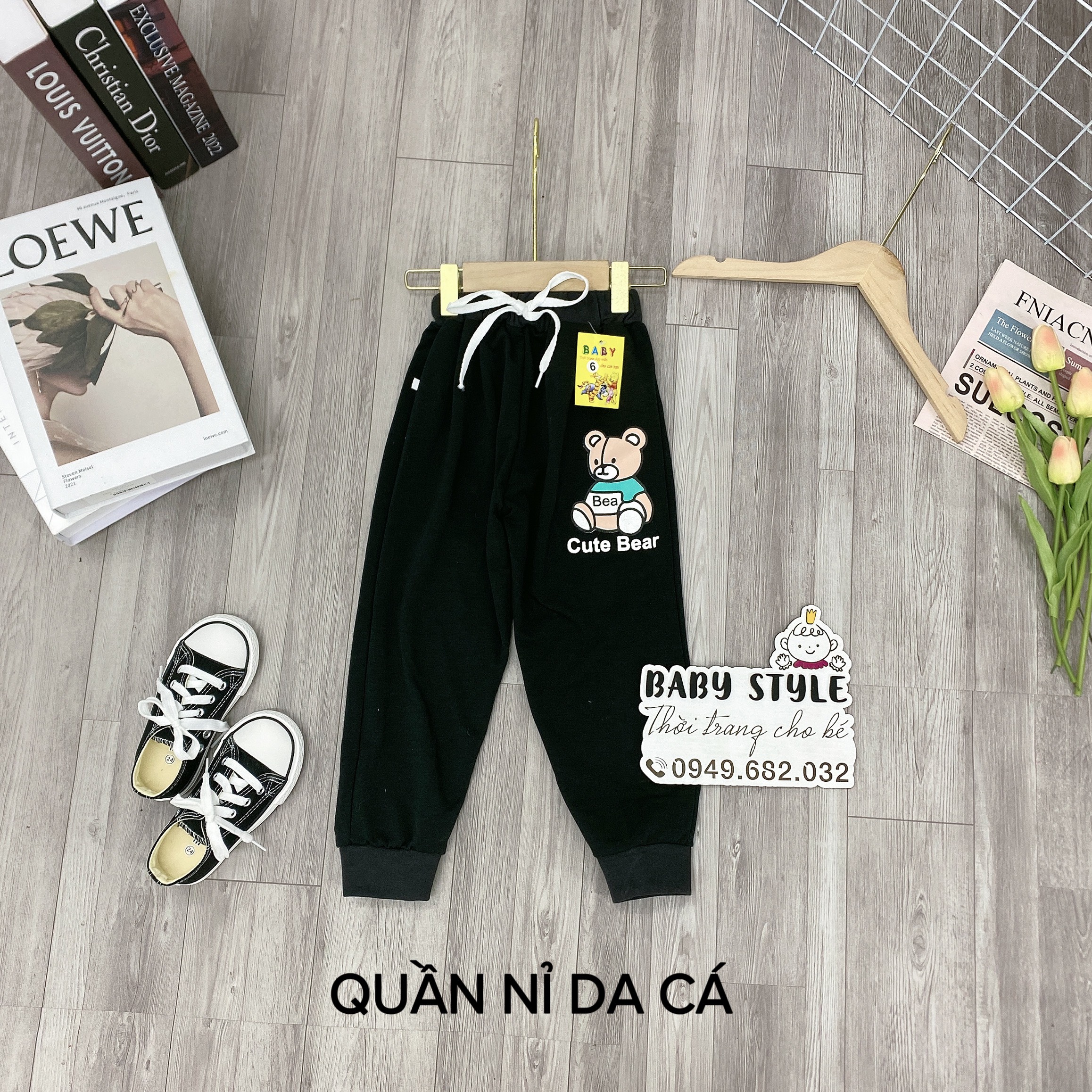 Quần jogger nỉ da cá cho bé trai bé gái &quot;CUTE BEAR&quot; 14-45kg. Kèm hình thật, chất vải dày dặn. B40