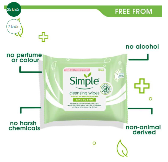 Giấy tẩy trang Simple Kind to Skin Cleansing Wipe 25 tờ