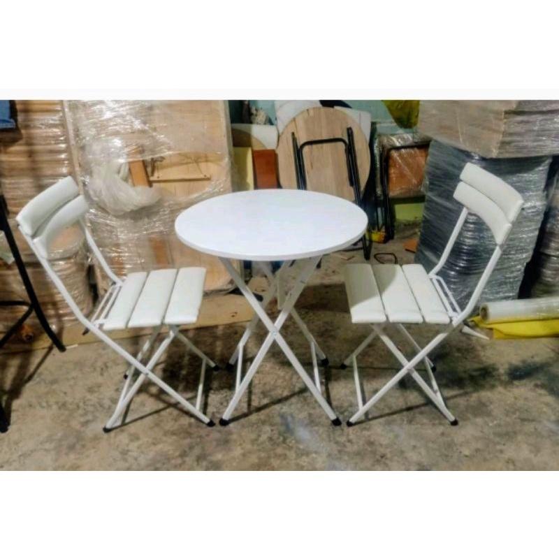 Bàn tròn xếp mặt gỗ chân thép cao 50cm