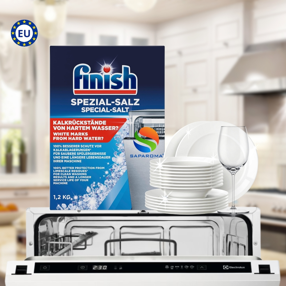 Hình ảnh Muối rửa bát Finish Dishwasher Salt 1,2kg, làm mềm nước cứng, loại vỏ cặn canxi, hàng chính hãng