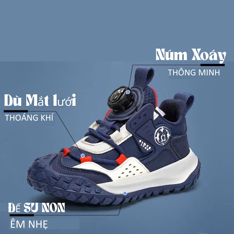 Giày Thể Thao Bé Trai 4-12 Tuổi BOBDOG GN18 Khóa Xoáy Thông Minh, Kháng Khuẩn, Chống Bẹt Chân Phù Hợp Đi Học Chay Bộ