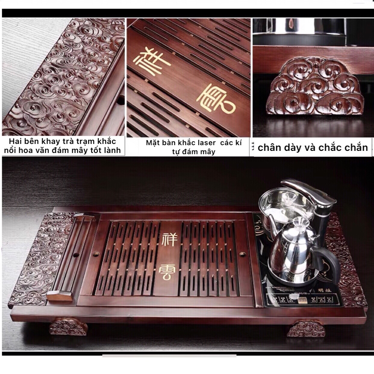 Bộ bàn pha trà điện ,bếp đun nước cảm ứng tự động thông minh đa năng inox ,khay trà đạo nan gỗ ,Ấm chén cối xay độc lạ -06 Tặng kèm xô nhựa đựng nước