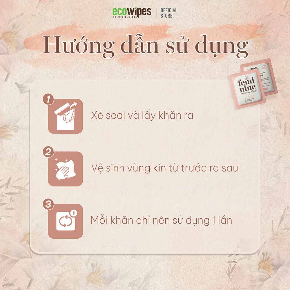 Thùng 35 hộp 20 gói khăn giấy ướt phụ khoa Ecowipes travel size vệ sinh cá nhân phụ nữ hương Daisy size 15x20cm nhỏ gọn bỏ túi