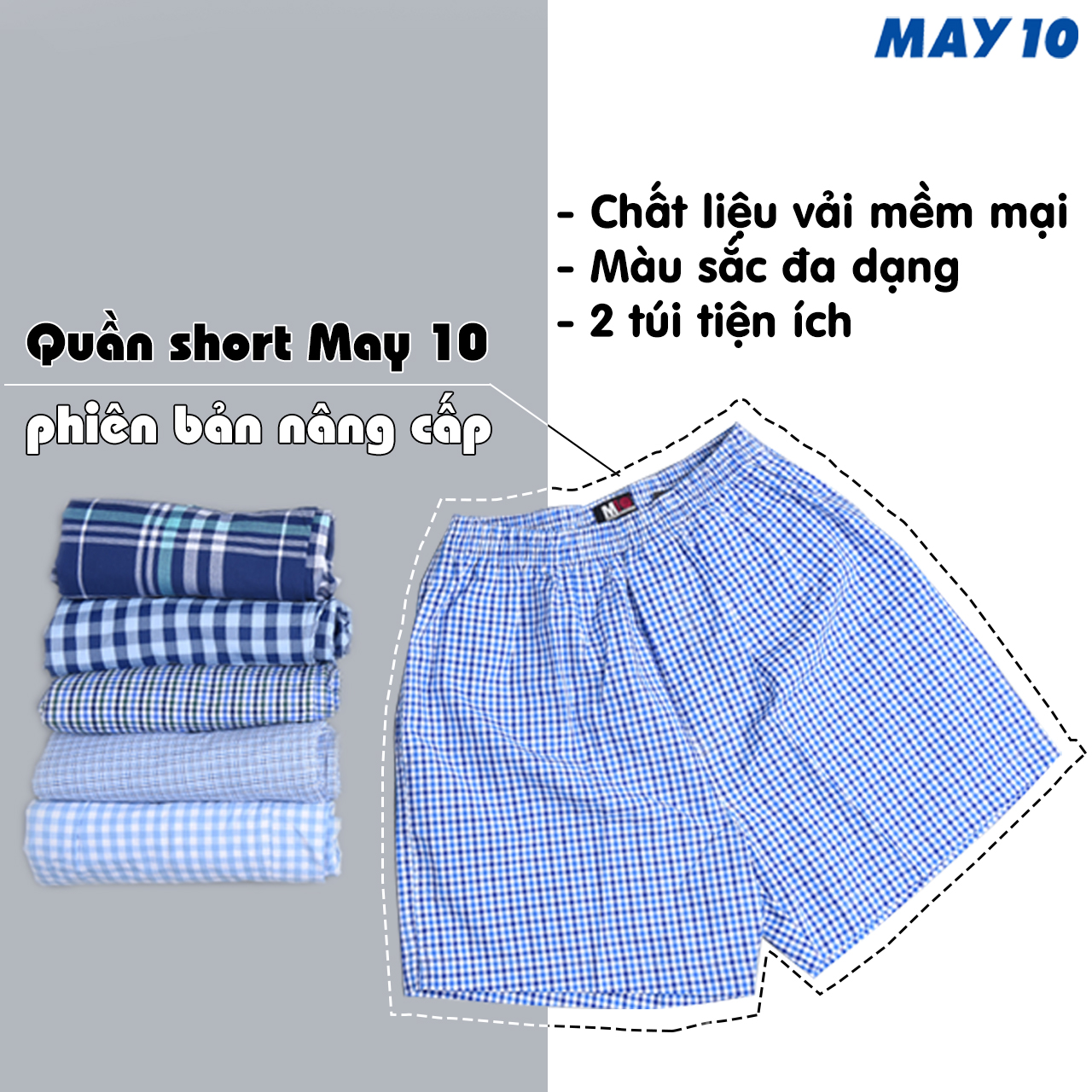 Combo 3 quần đùi nam May 10 loại có túi 2 bên - XL