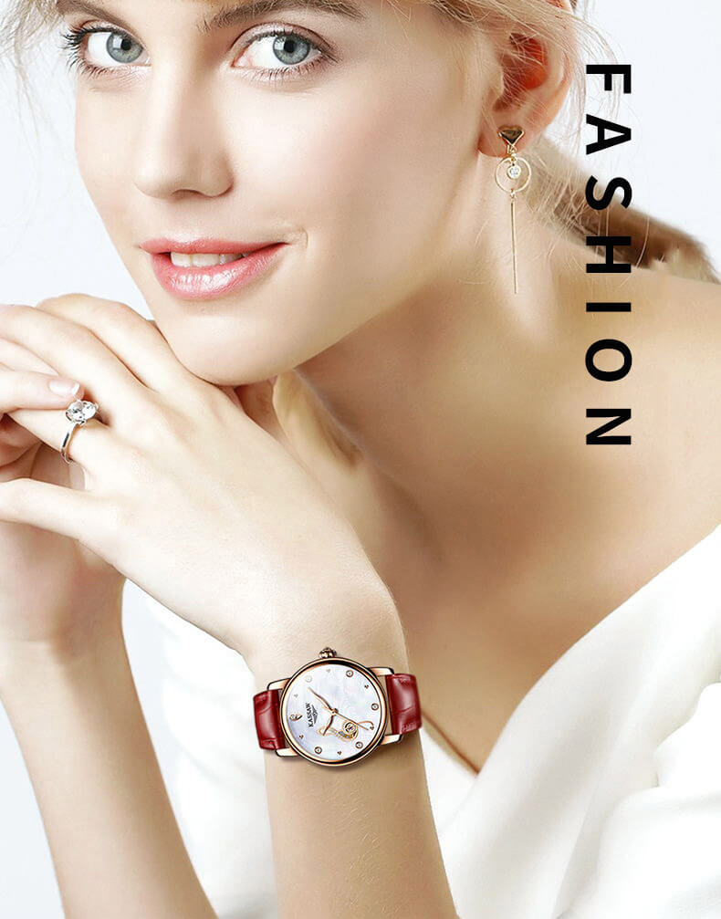 Đồng hồ nữ chính hãng KASSAW K815-1 ,Fullbox, Kính sapphire ,chống xước,chống nước,mặt trắng vỏ vàng hồng dây da, thép không gỉ 316L, Mới 100%,Bảo hành 24 tháng,thiết kế lộ cơ đơn giản,trẻ trung và sang trọng