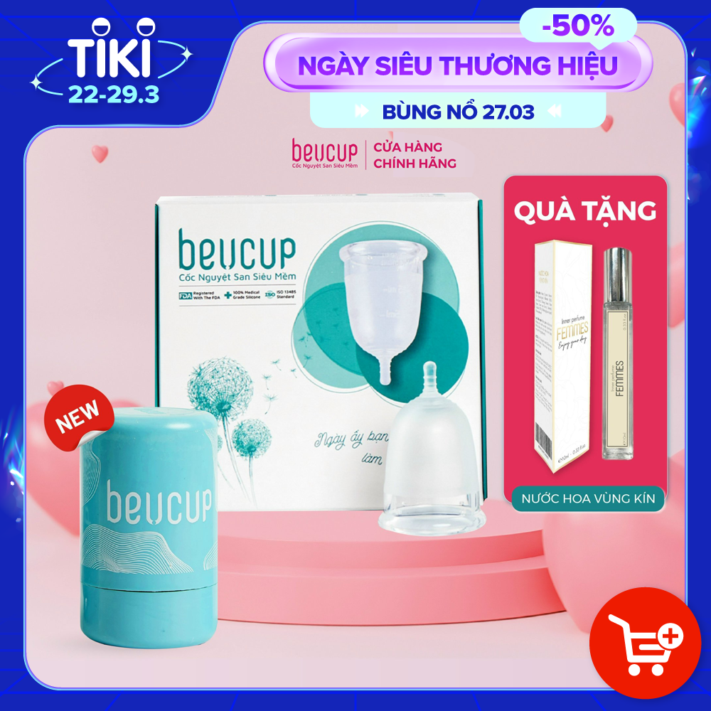 Bộ Sản Phẩm Cốc Nguyệt San BeU Cup 40ml, Siêu Mềm Hardness 40, Chuẩn FDA HOA KỲ, 100% silicone Y Tế WACKER ĐỨC, ISO 13485 Chuẩn thiết bị y tế loại A, HÀNG CHÍNH HÃNG