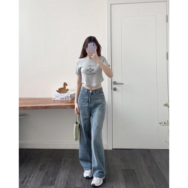 Quần bò nữ dáng rộng mài trước q238410 by germe