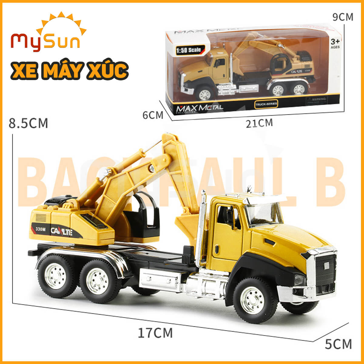 Mô hình xe ben, máy xúc múc đất, ô tô container chở hàng đồ chơi trẻ em cỡ lớn 6 bánh cho bé MySun