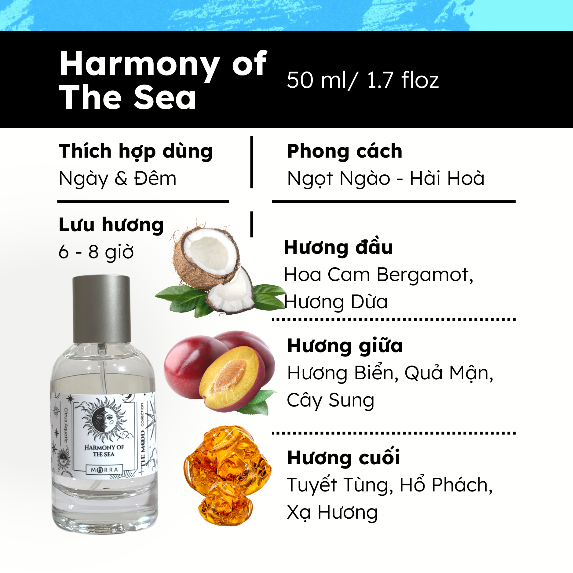 Nước Hoa Nam Nữ Morra Harmony Of The Sea Hương Thơm Tươi Mát, Ngọt Ngào Hài Hoà Dung Tích 50ml