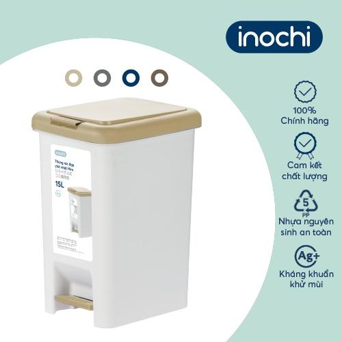 Thùng rác đạp chữ nhật Inochi- Hiro 15L Thân màu Trắng kem+ Nắp Ghi/Xanh/Nâu/Be