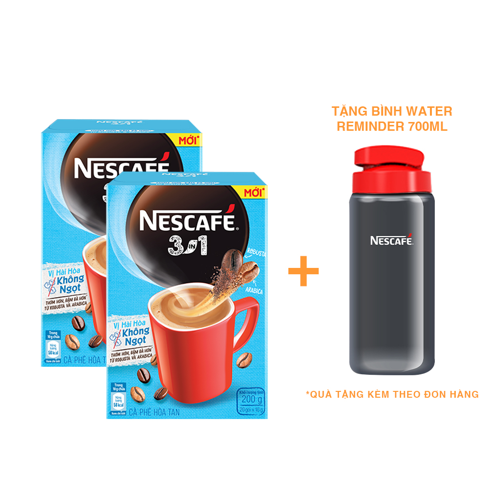 Combo 2 hộp cà phê hòa tan Nescafé 3in1 mới - vị hài hòa không ngọt (Hộp 20 gói x 17g) - [Tặng bình Water Reminder 700ml]