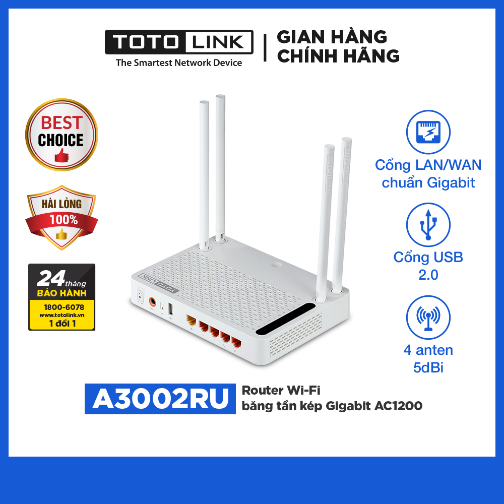 Router WiFi băng tần kép Gigabit AC1200 - A3002RU - TOTOLINK HÀNG CHÍNH HÃNG