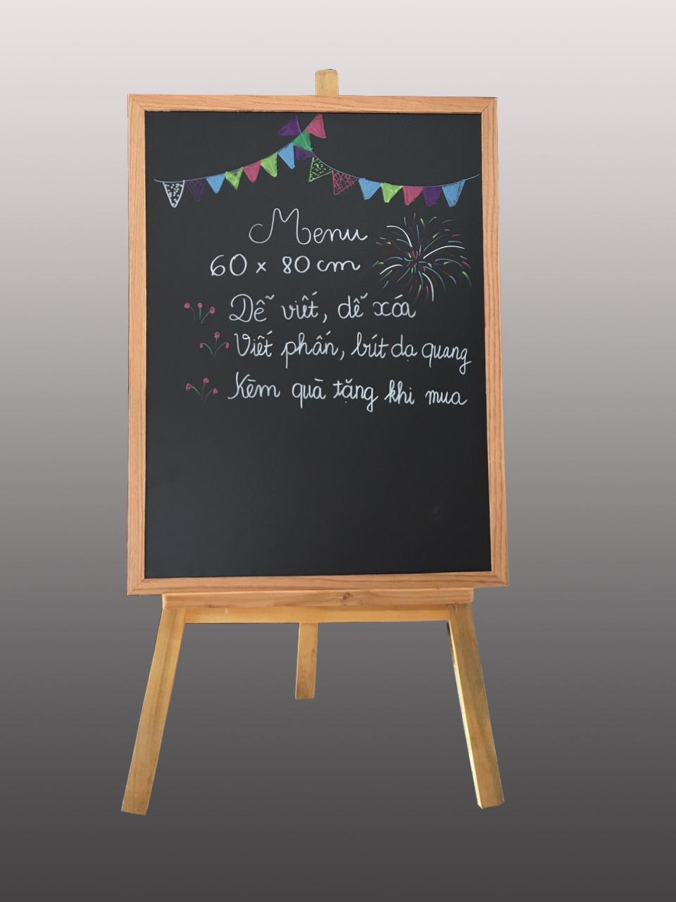 Bảng Menu đen khung gỗ 60*80 cm + Giá đỡ bảng