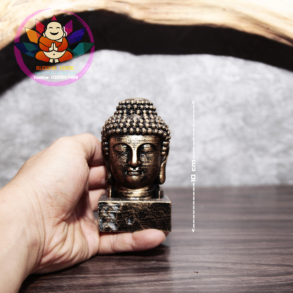 Tượng đầu Phật Thích Ca Mâu Ni trang trí màu vàng đồng size nhỏ- trung- lớn