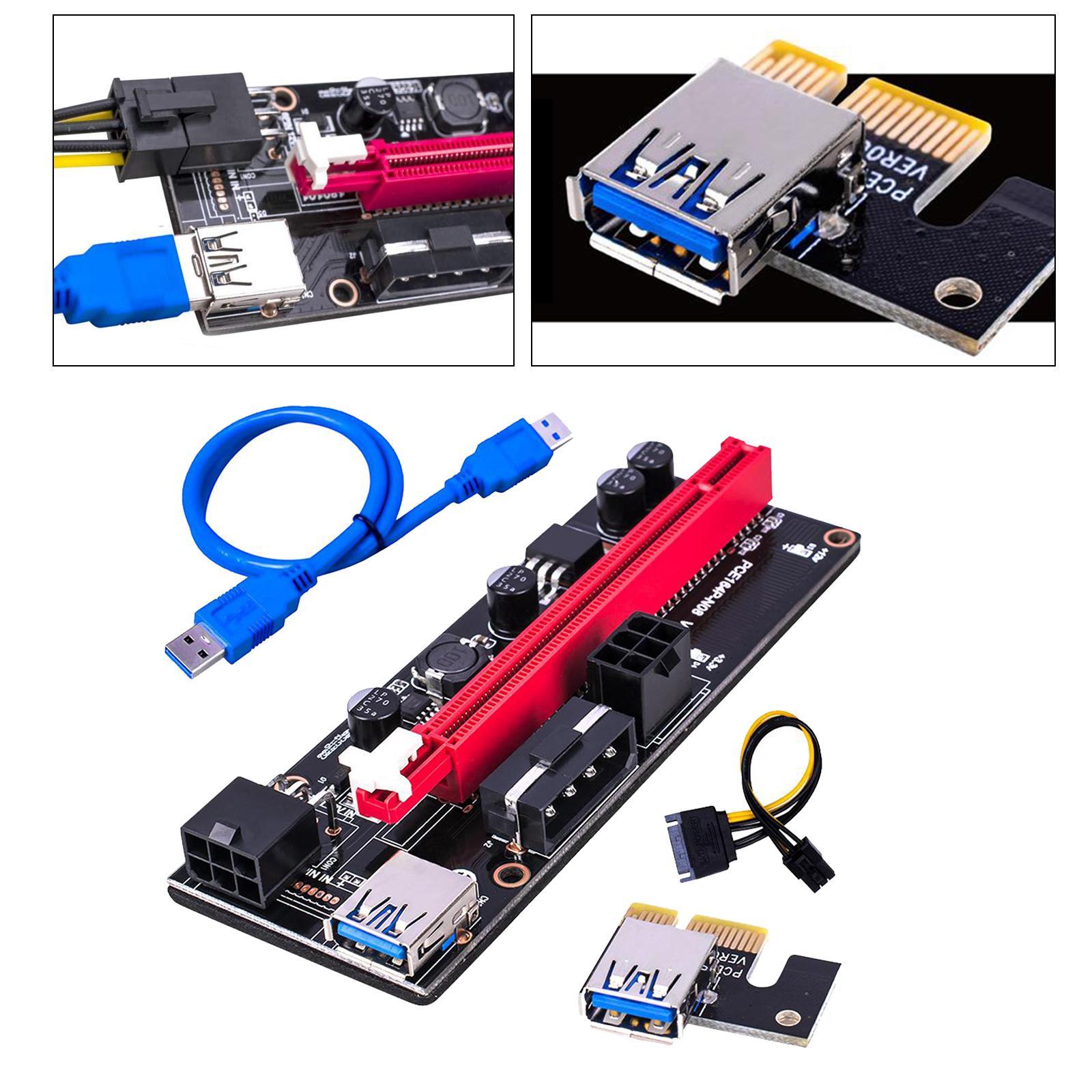 2 PCI E 1x to 16x USB Adapter Cards with Graphics Extension 2X 6PIN Professional