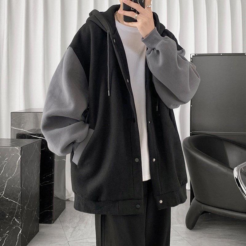Áo Khoác Hoodie Nam Nữ Nỉ Bông Dày Dặn Có Nón Form Rộng Nút Bấm Phối Tay 2 Màu Thời Trang Sành Điệu
