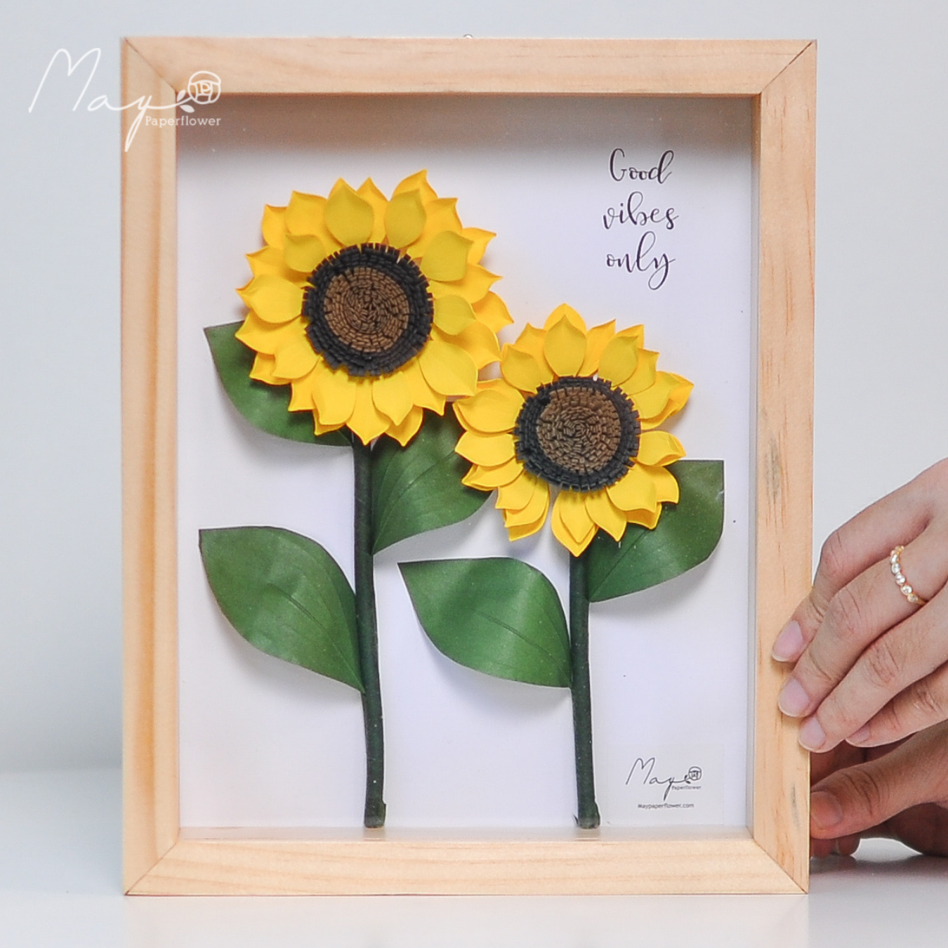 Tranh hoa giấy handmade trang trí cao cấp HOA HƯỚNG DƯƠNG 20x25 cm - Maypaperflower Hoa giấy nghệ thuật