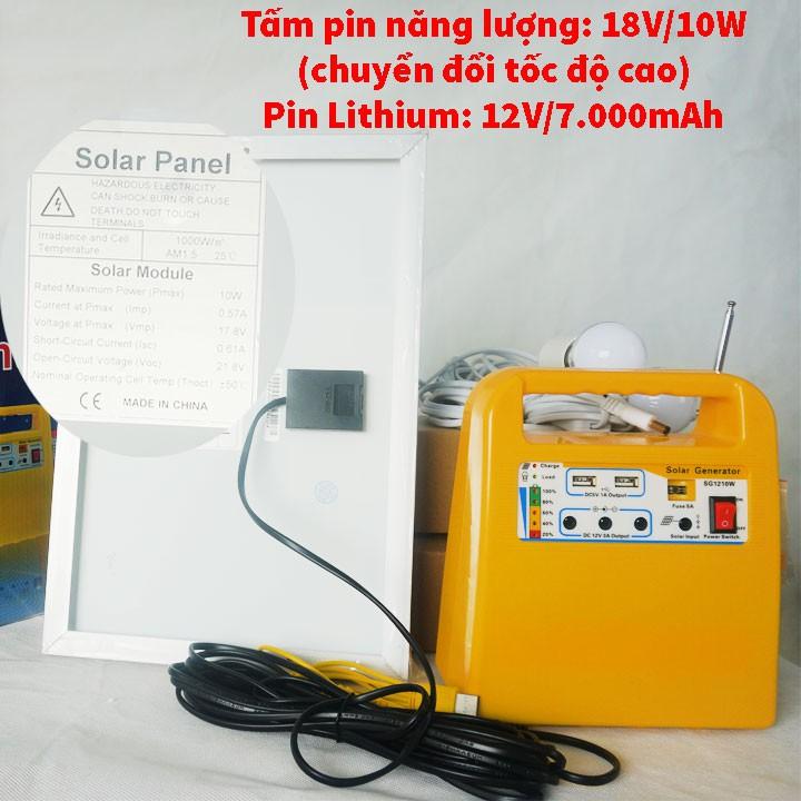 Máy phát điện năng lượng mặt trời mini X-1210W, tặng Kèm  2 bóng led 3w (dây dẫn 5m)