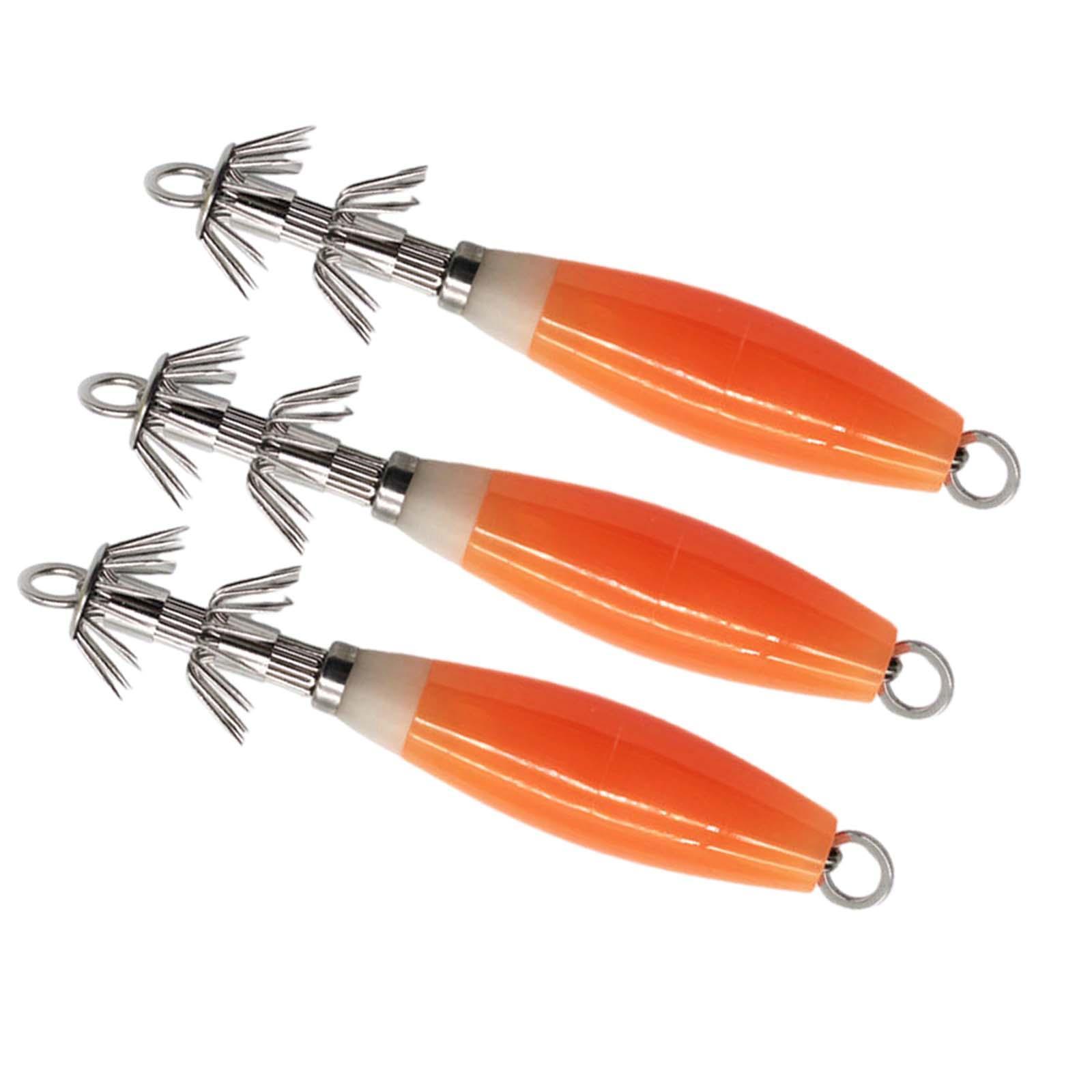 3x Luminous Squid Jig Hooks Artificial Fishing Lures Metal Hook Squid Lures