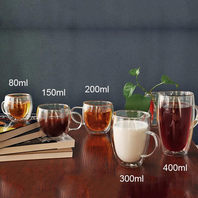 CỐC THỦY TINH 2 LỚP GIỮ NHIỆT UỐNG TRÀ VÀ CAFÉ, CÓ TAY CẦM
