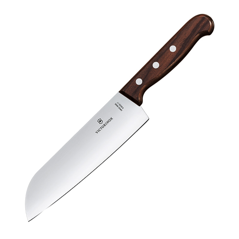 Dao Bếp Cao Cấp VICTORINOX Santoku Cạnh Thẳng Cán Gỗ Hồng Mộc 17cm