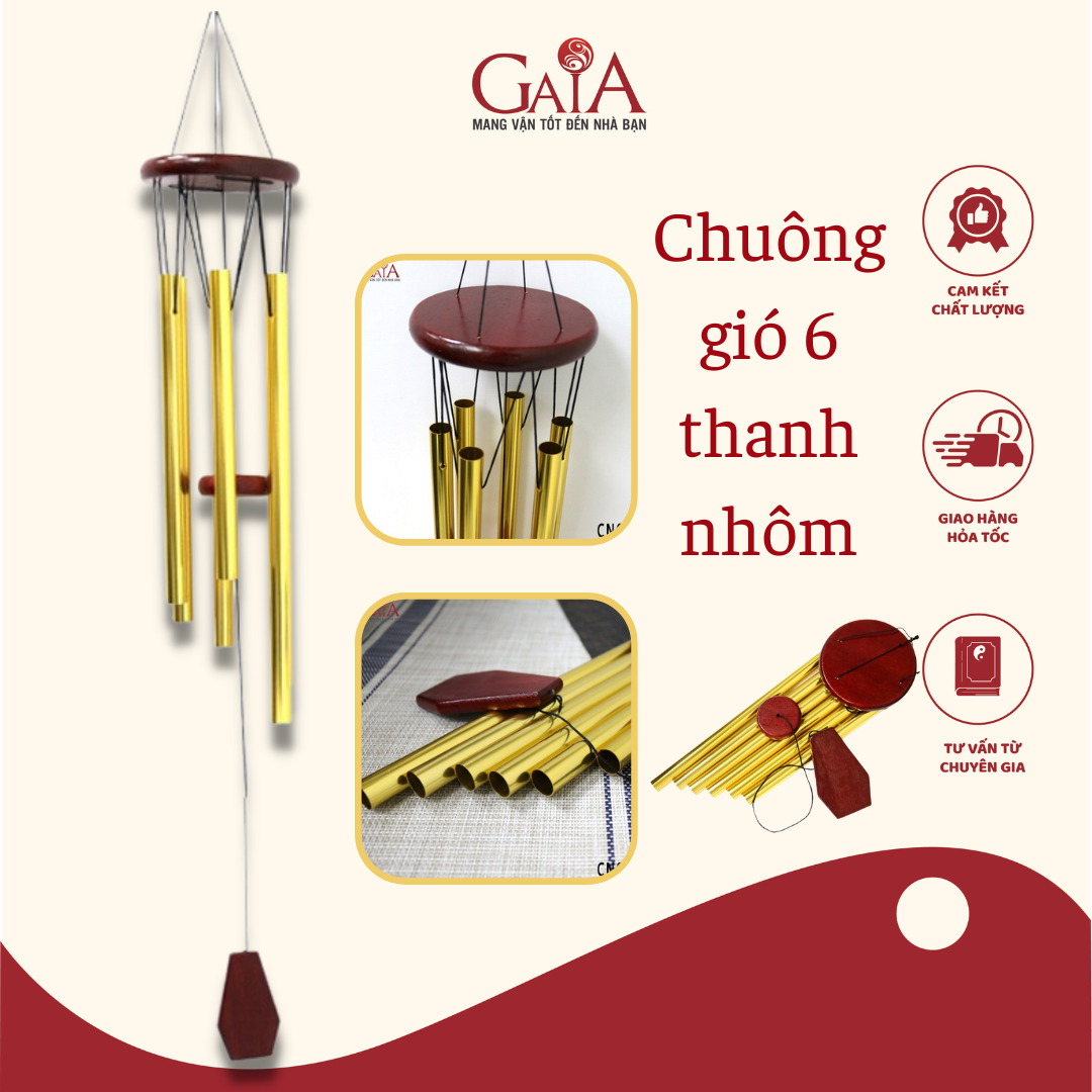 Chuông gió 6 Thanh Nhôm phong thuỷ hoá giải ngũ hoàng