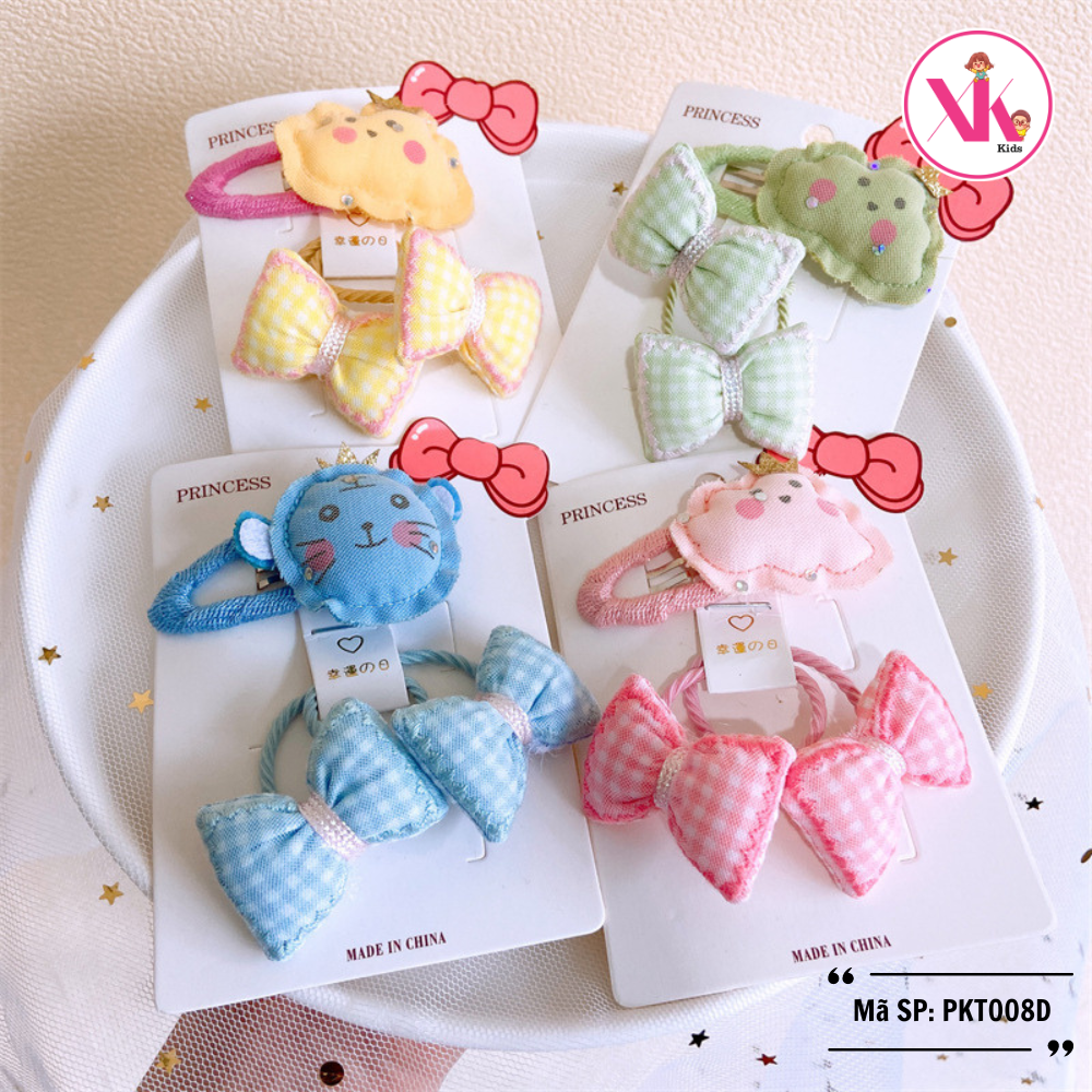 Set 3 chi tiết phụ kiện tóc bé gái kute nhiều màu cao cấp MIXI KIDS PKT008D