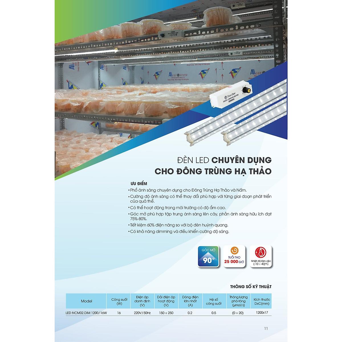 Đèn LED nuôi đông trùng hạ thảo chính hãng Rạng Đông Model: LED NCM 120/16W Dimming