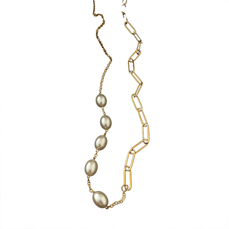 Dây chuyền vòng cổ kim loại hợp kim mix hạt châu nhân tạo sang chảnh nam và nữ cá tính