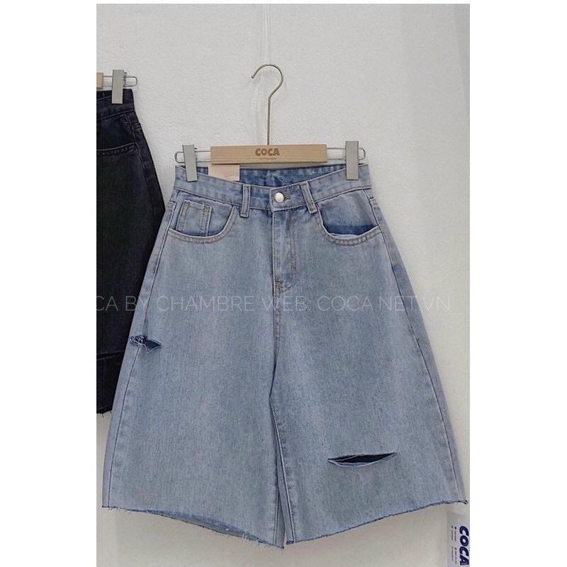 Quần ngố jean ống suông rách cá tính mã 012