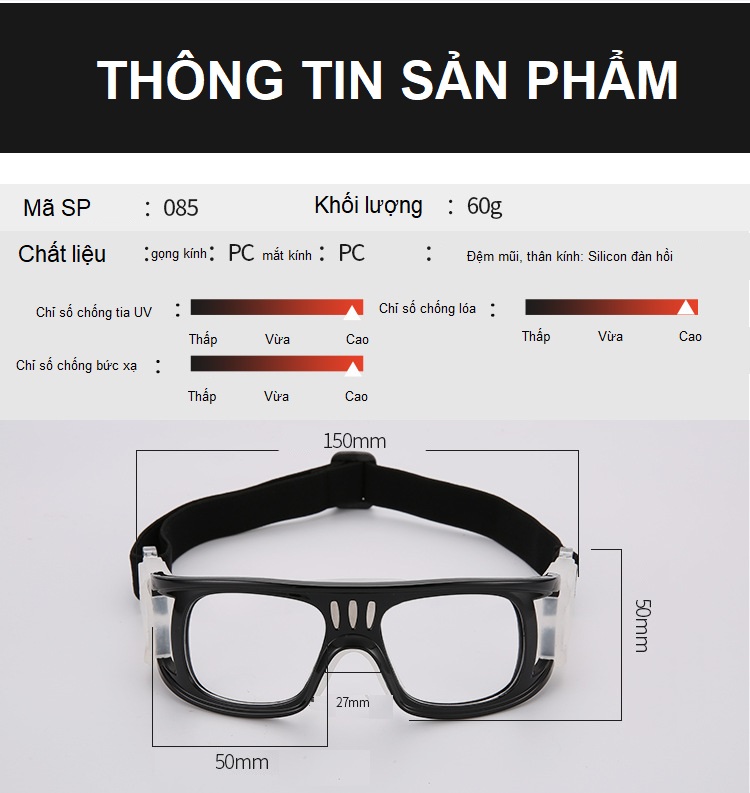 Kính Bảo Vệ Chơi Thể Thao, Bóng Rổ, Bóng Đá Chống Sương Mù, Mồ Hôi Cao Cấp. Có Thể Lắp Mắt Kính Cận