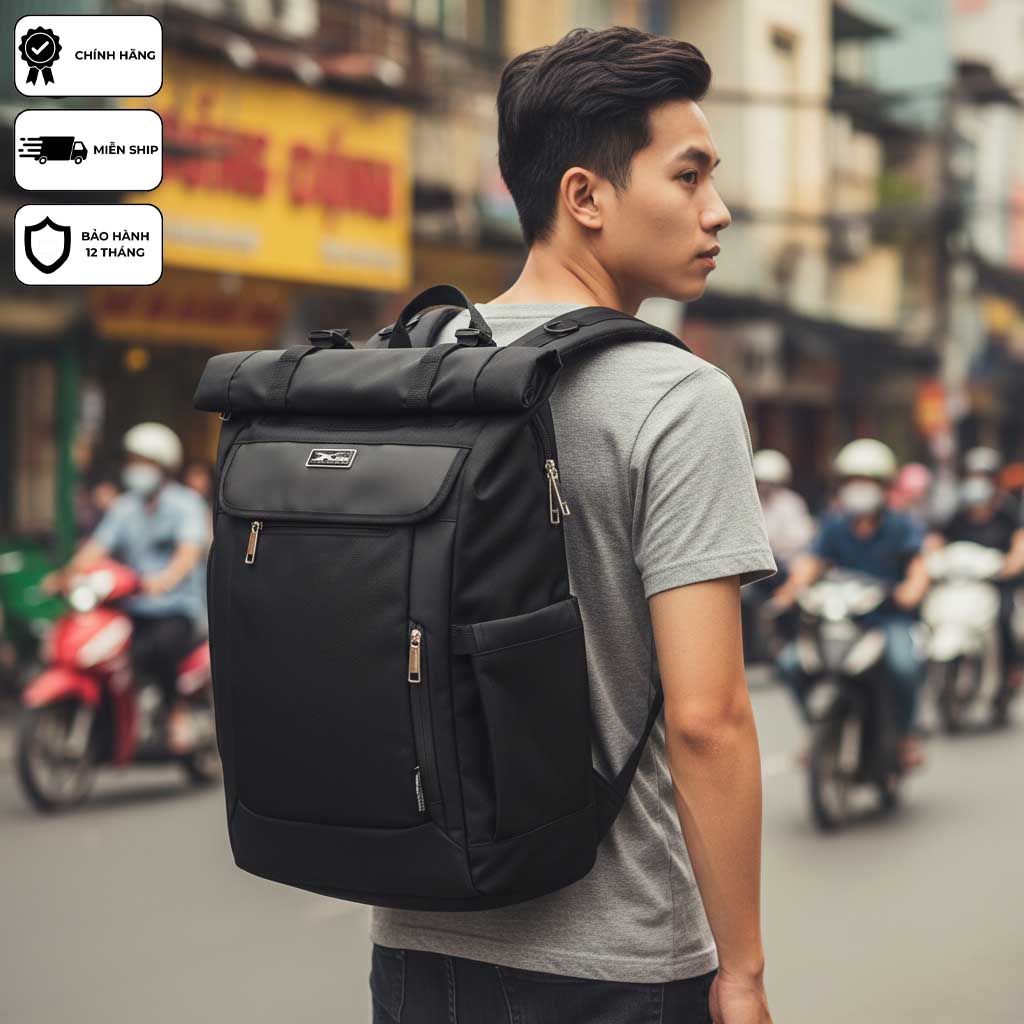 Balo Du Lịch Thời Trang Xbags Dark Bear XB 1202 Nắp Cuộn Chống Nước Dung Tích Lớn Đa Năng Nam Nữ Cao Cấp!