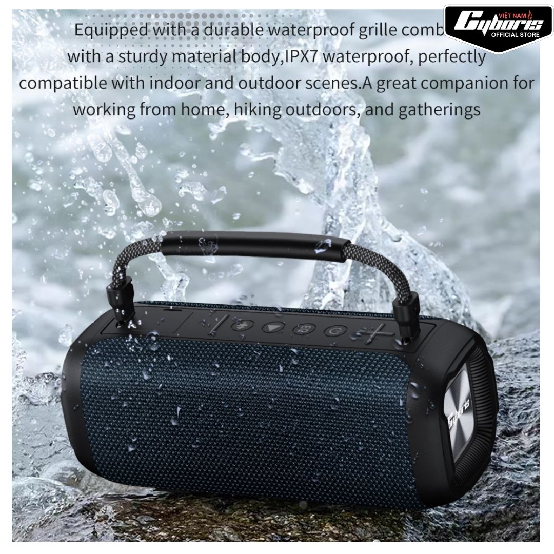 Loa Bluetooth Cyboris T12, Loa siêu Bass, Công suất 80W, Chống nước IPX7, Pin 10400mAh. Hàng Chính Hãng