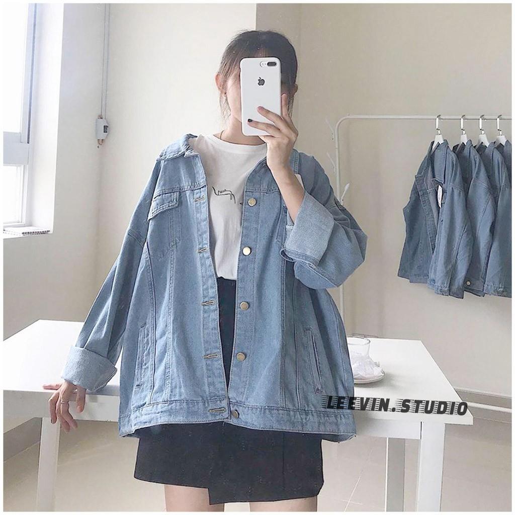Áo Khoác Jean UNISEX Nam Nữ Xanh Nhạt - Áo khoác bò nữ form rộng KITTY
