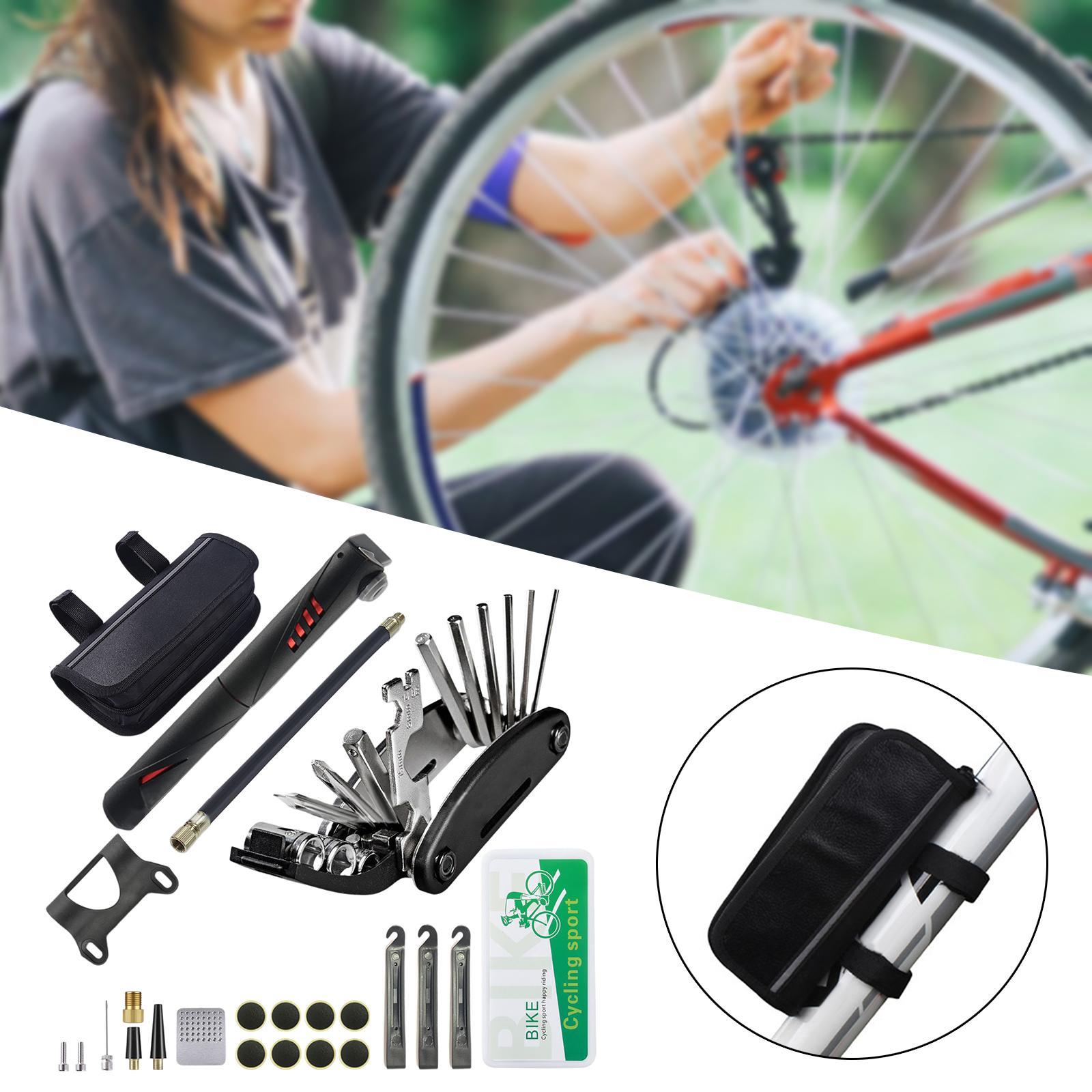 Bike Tire Repair Tools, Bike Tool, Mini  Tire Pump, Tire Puncture Repair Set,  Tire Lever and Portable Bike Bag, Bike Tire Patch Set