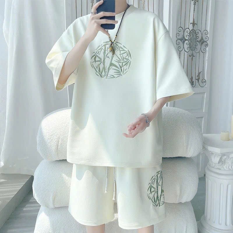 Đồ bộ mặc nhà in cành tre, chất thun da cá co giản dày, mịn, thoáng mát, tay lỡ. freesize dưới 60kg-75kg