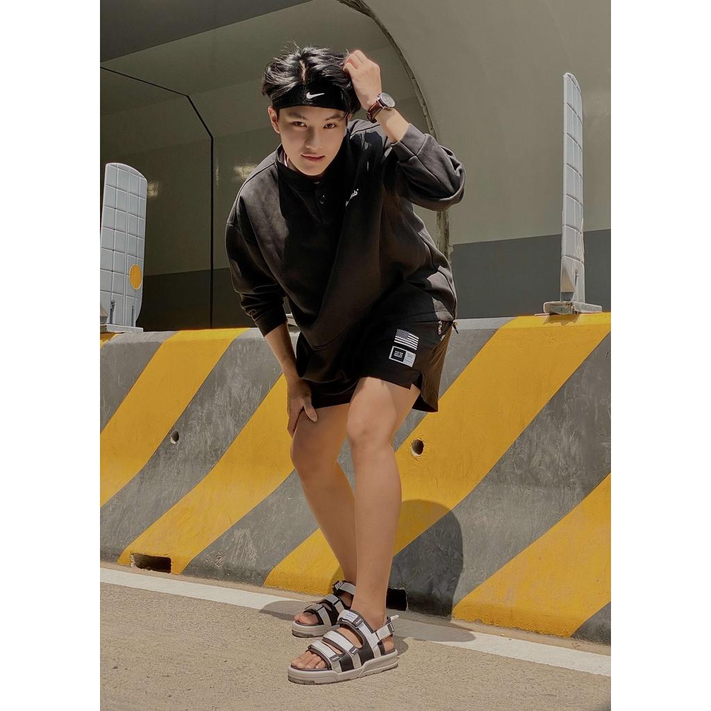 Giày sandal nam nữ unisex đi học quai ngang Buenas Sport SD6879 đen đế cao 3 phân