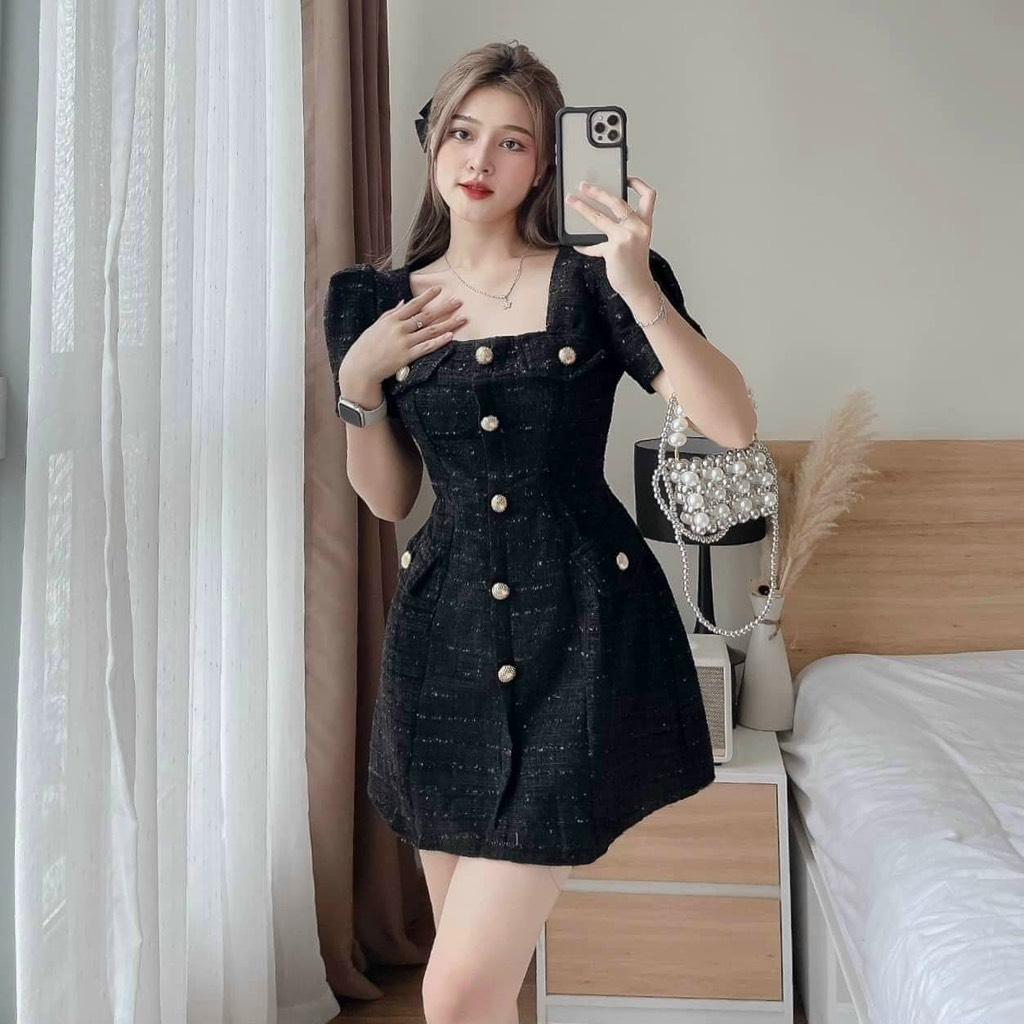 ĐẦM XÒE BỐ CỔ VUÔNG PHỐI NÚT 14382