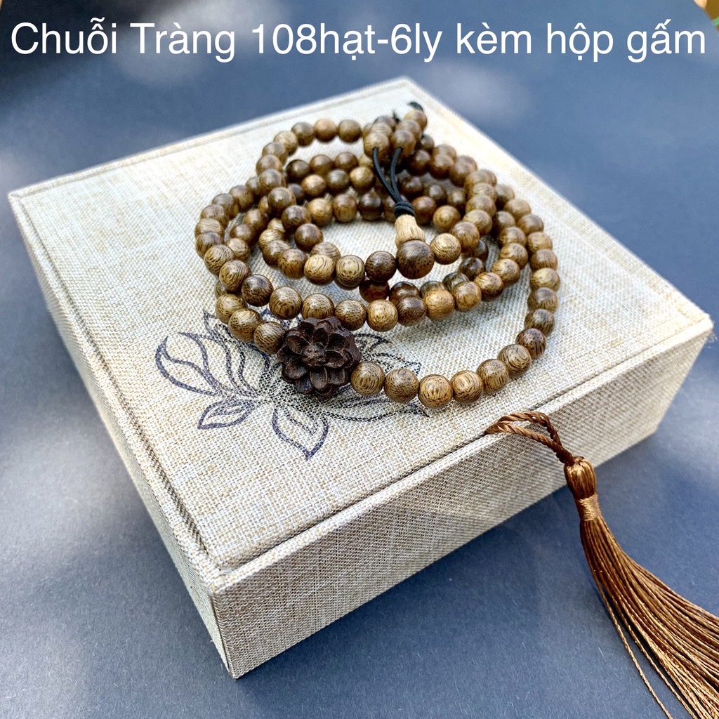 Chuỗi tràng trầm Hương 108 hạt/6ly hoa sen lục hạt - Vòng tay/cổ cho nữ (BH695-6)