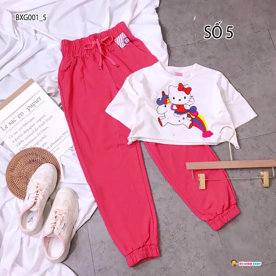 Set áo croptop quần jogger thể thao cho bé gái đi chơi