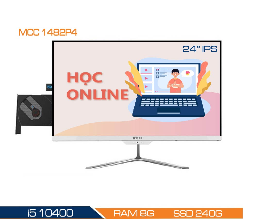 Bộ PC All In One MCC 1482P4 Home Office Computer CPU i5 10400/ Ram8G/ SSD240Gb/ DVDRW/ Camera/ Wifi/ IPS 24 [Chính hãng]