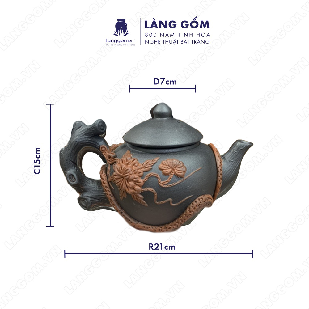 Ấm uống trà đất nung Mộc Tử Sa kiểu gốc cây, gốm sứ Bát Tràng cao cấp - LÀNG GỐM