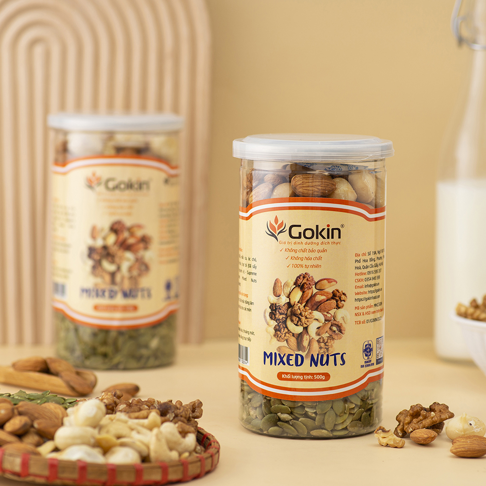 Mix hạt dinh dưỡng sấy chín nguyên vị 5 loại hạt GOKIN - Bổ sung dinh dưỡng, tốt cho bà bầu, chế độ ăn kiêng eat clean, phù hợp với mọi đối tượng, đạt tiêu chuẩn ATTP
