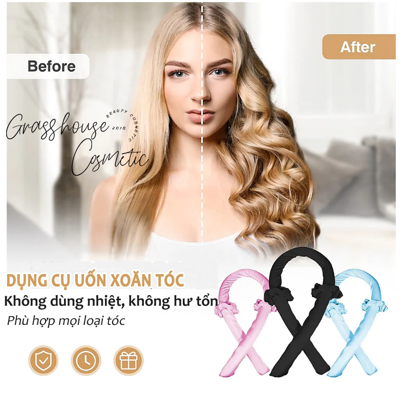 Thanh Uốn Tạo Kiểu Tóc Không Dùng Nhiệt Chất Liệu Lụa Cao Cấp Không Hư Tổn Tóc