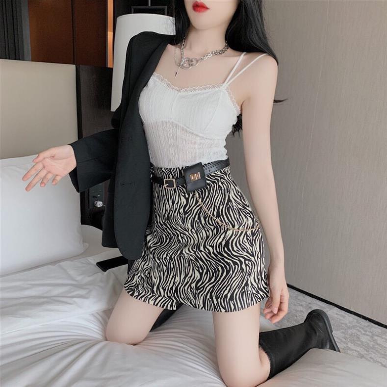 Chân Váy Ngắn Kèm Đai, Chân Váy Ngắn Hoạ Tiết Da Beo, Kiểu Dáng Sang Trọng, Hàng QC Cao Cấp