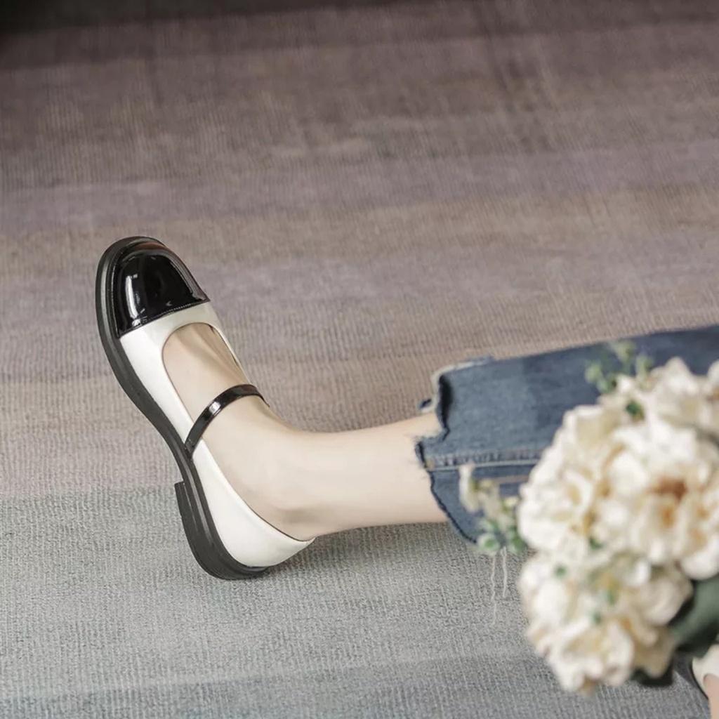 CÓ SẴN Giày búp bê Mary Jane nữ da mềm đế bằng cao 3cm phong cách học sinh Nhật Bản( lolita mix màu1 quai