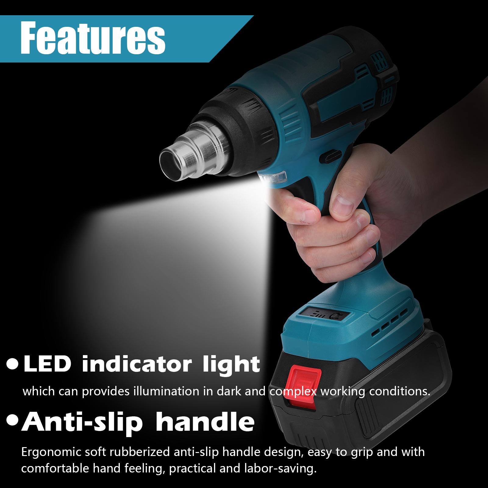 300W 380-400℃ Lithium Portable Handheld Hot Air Machine Rechargable Cordless Quick Heating Heavy Duty Hot Air Machine with 3 Nozzles for Shrink Wrapping Heat Shrink Tube PVC