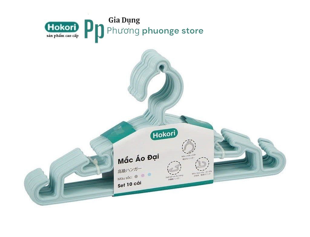Combo Set 10 Móc Treo Quần Áo Đại HokoriL 2833, Mắc quần áo người lớn nhựa Việt Nhật cao cấp